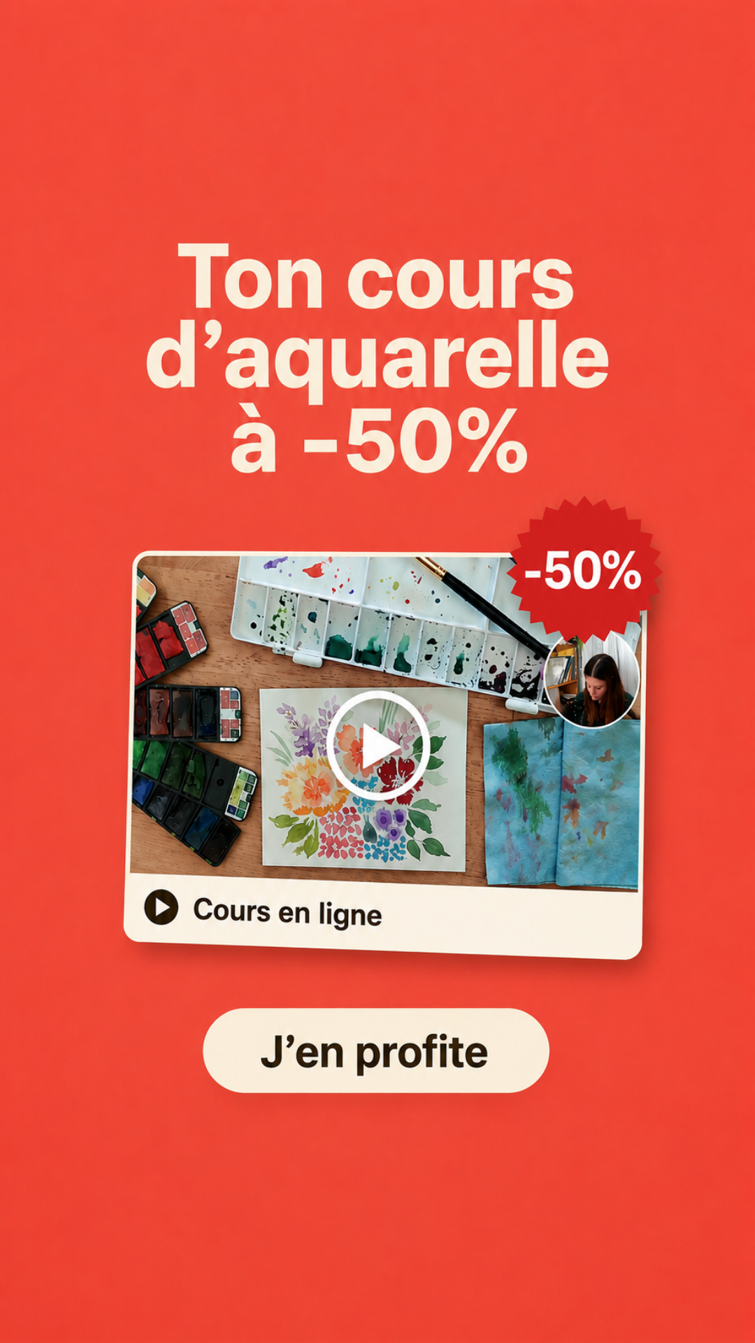 Évasion Dessin Meta ad creative — watercolor course offer