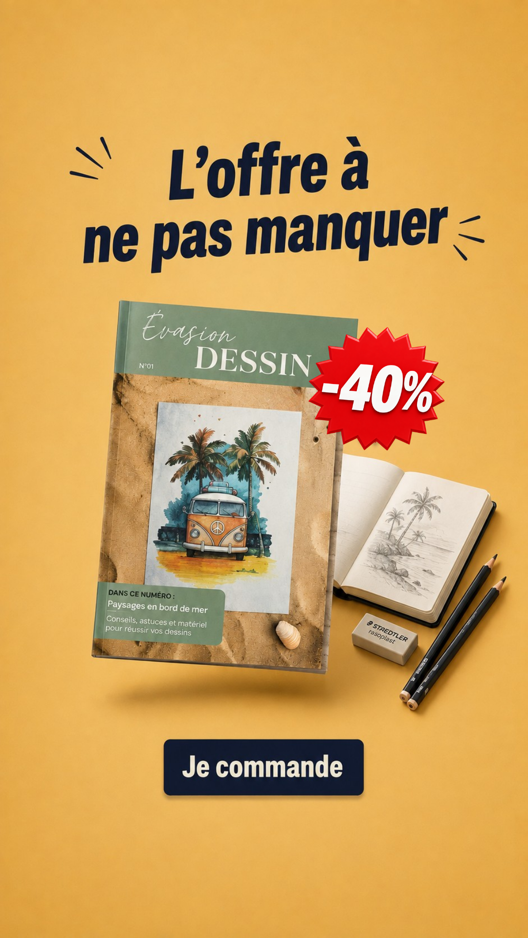 Évasion Dessin Meta ad creative — drawing course offer